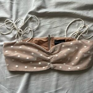 White Fox Rusched Polka Dot Tie-Straps Top